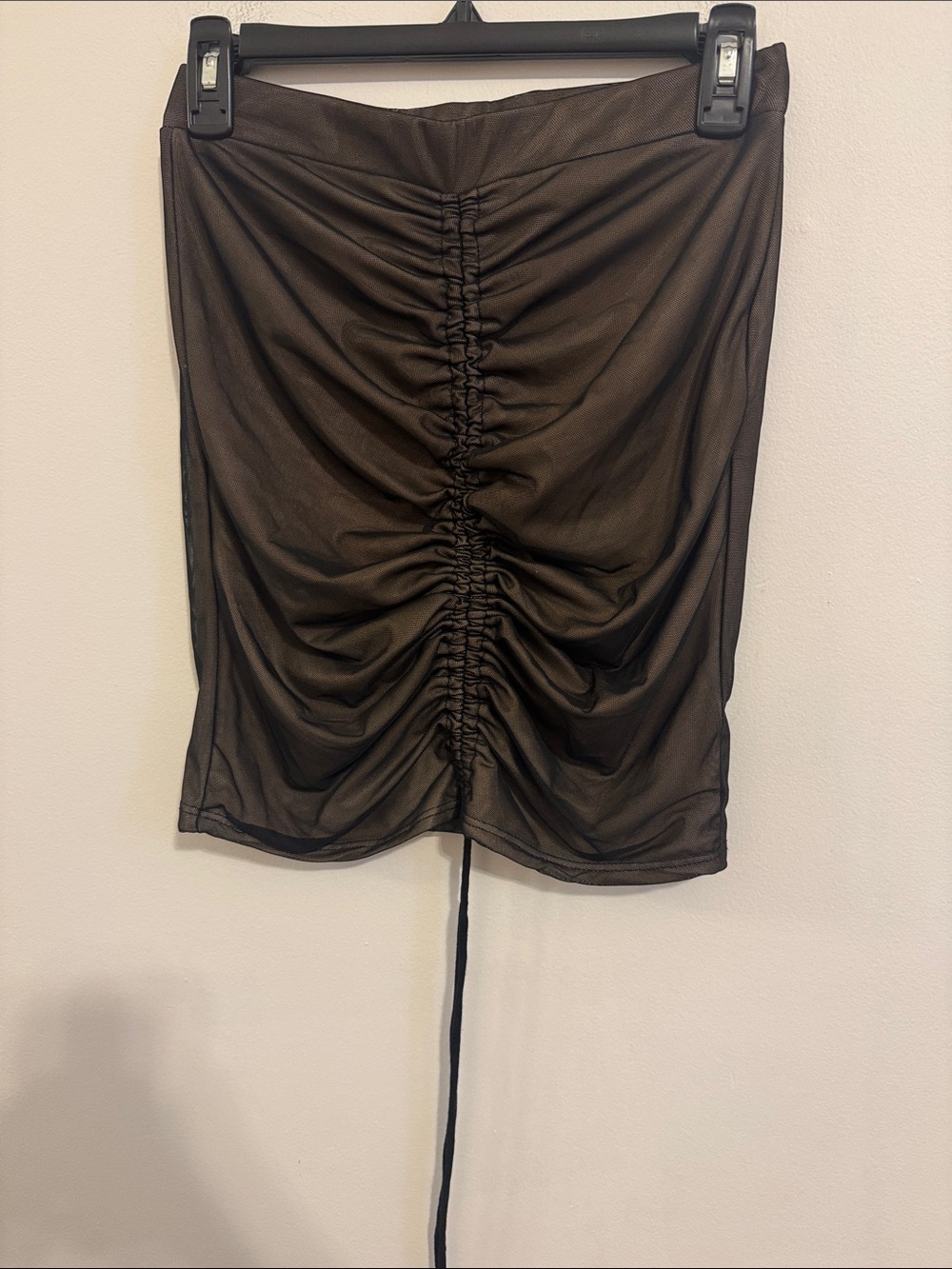 Fashion Nova Black Ruched Drawstring Mesh Top